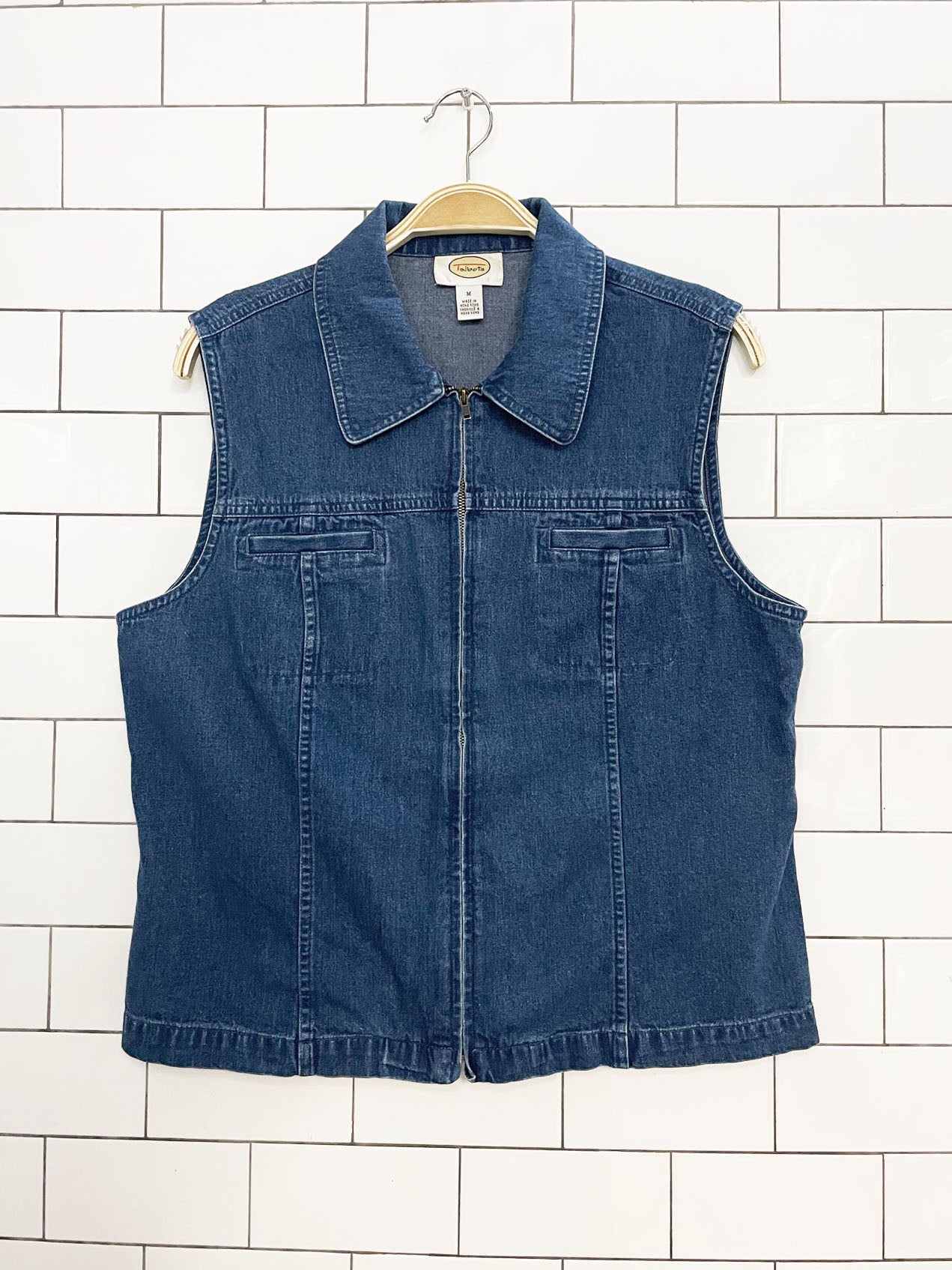 vintage 00s talbots full zip fitted denim vest top