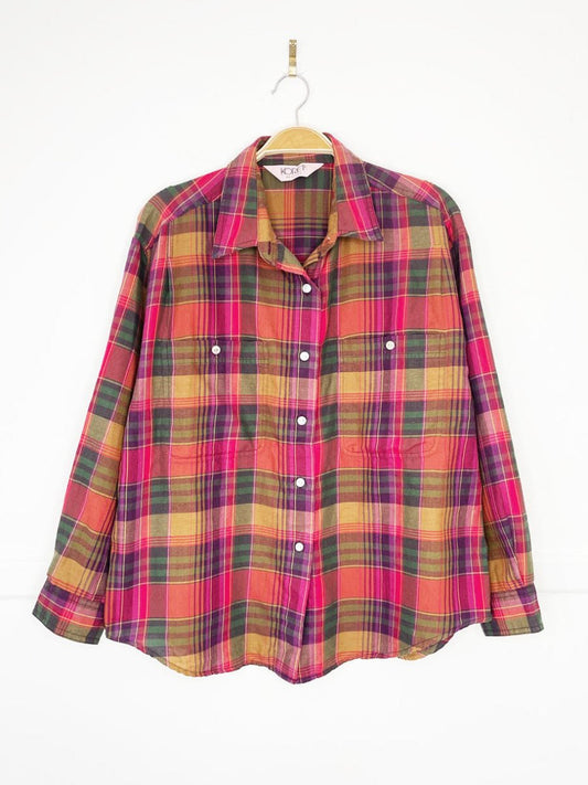 vintage 90s koret boxy pleated shoulder plaid shirt - good market thrift store