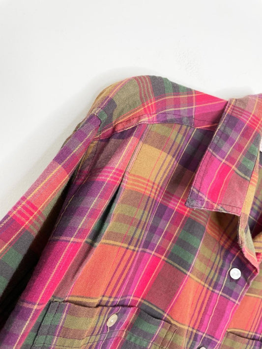 vintage 90s koret boxy pleated shoulder plaid shirt - good market thrift store