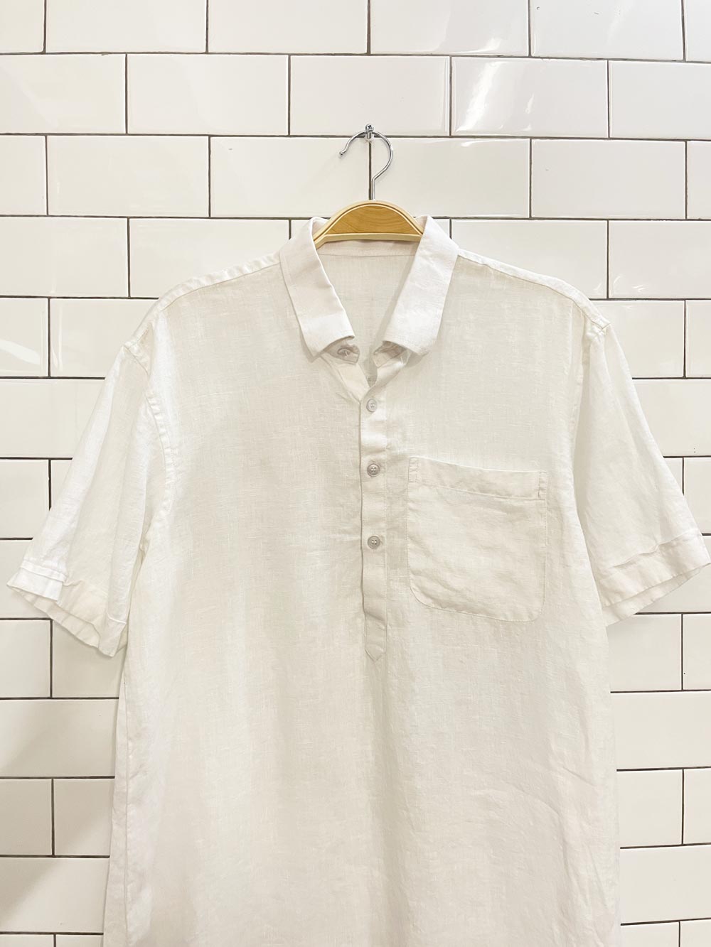 linen 1/4 button minimal shirt dress - good market thrift store