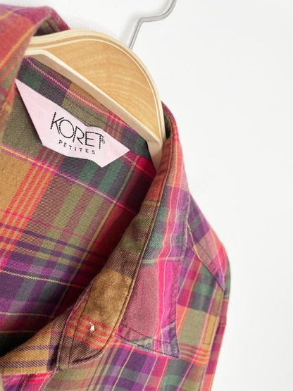 vintage 90s koret boxy pleated shoulder plaid shirt - good market thrift store