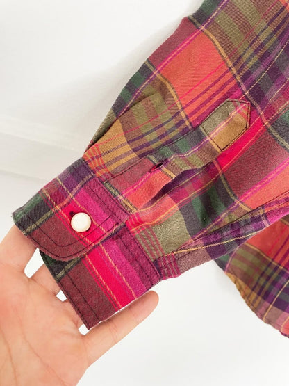 vintage 90s koret boxy pleated shoulder plaid shirt - good market thrift store