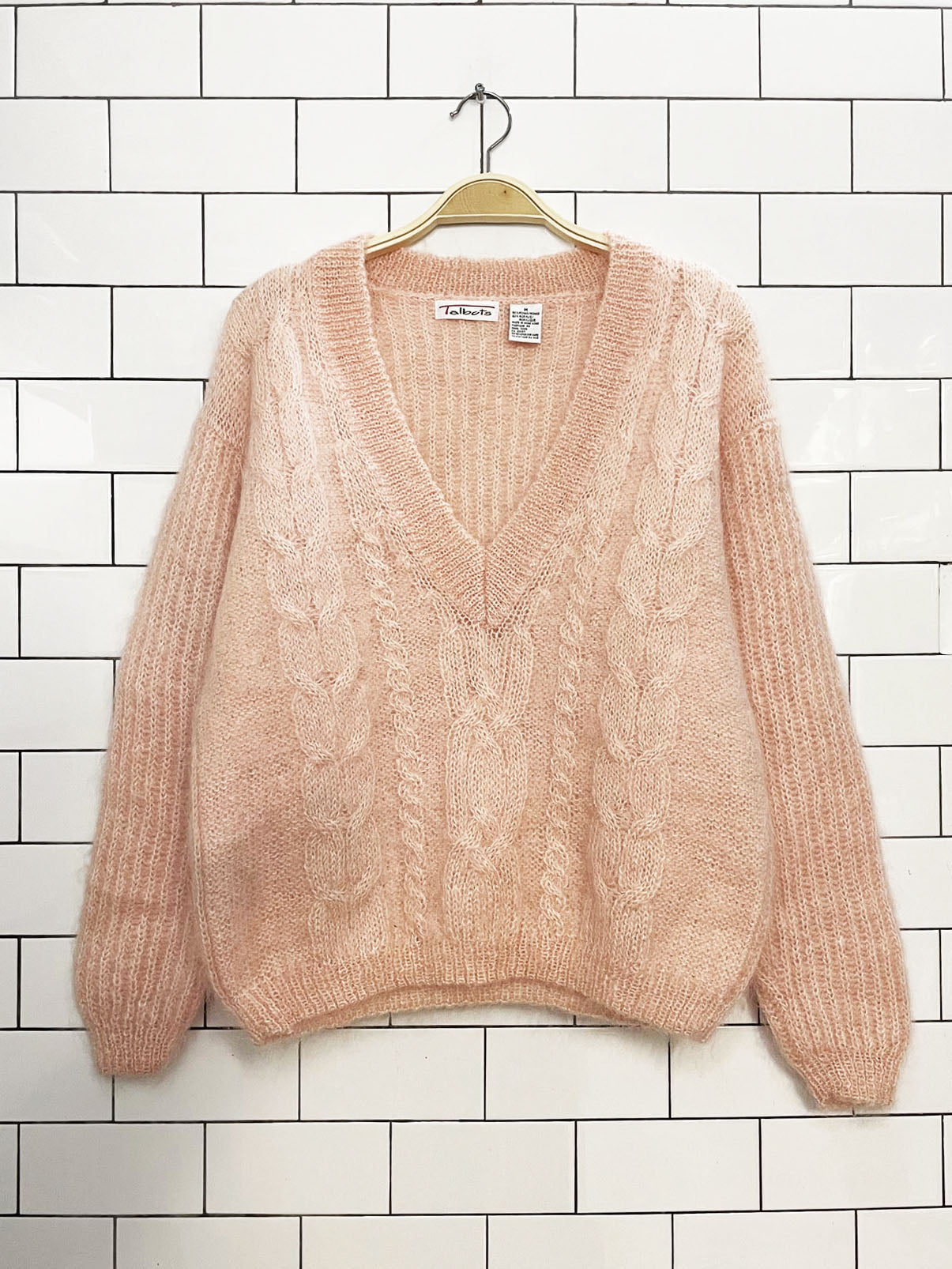 vintage talbots mohair-blend v-neck chunky cable knit sweater
