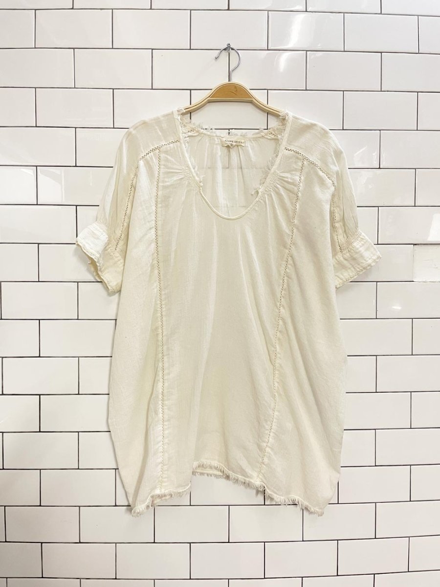 azure skies oversized eyelet trim light cotton shirt - good market thrift store