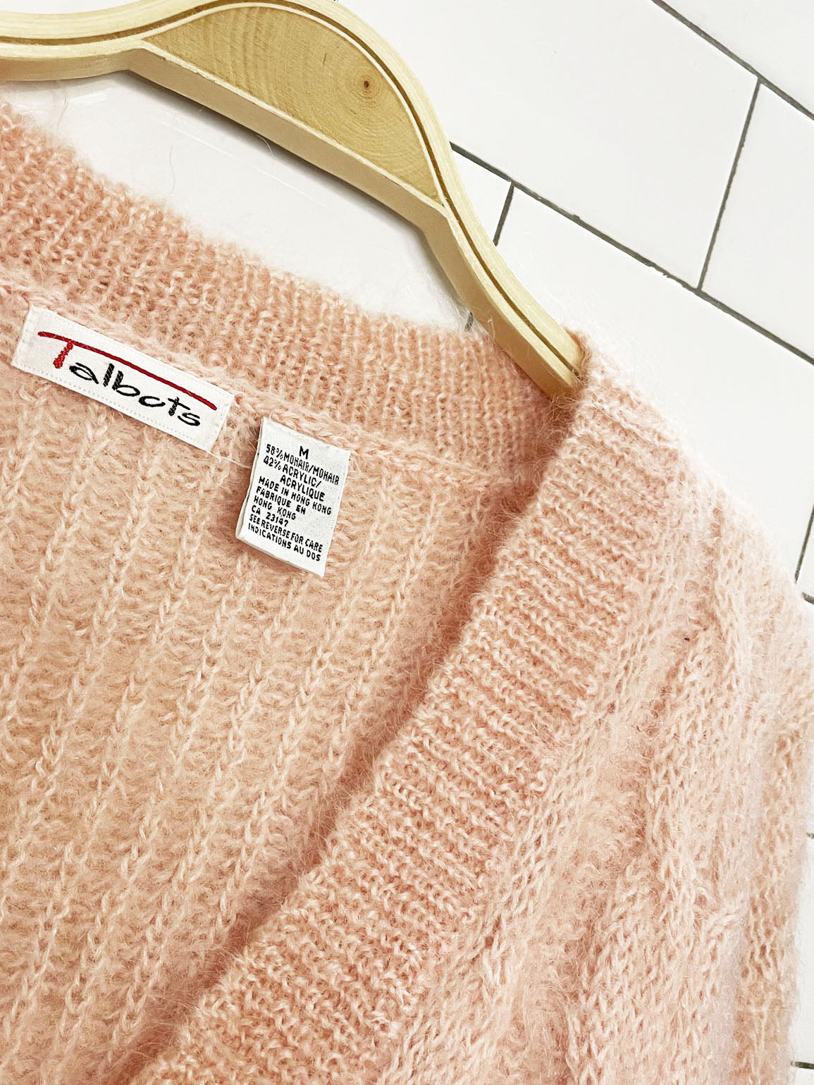 vintage talbots mohair-blend v-neck chunky cable knit sweater