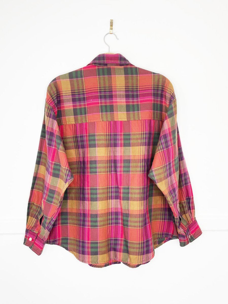 vintage 90s koret boxy pleated shoulder plaid shirt - good market thrift store