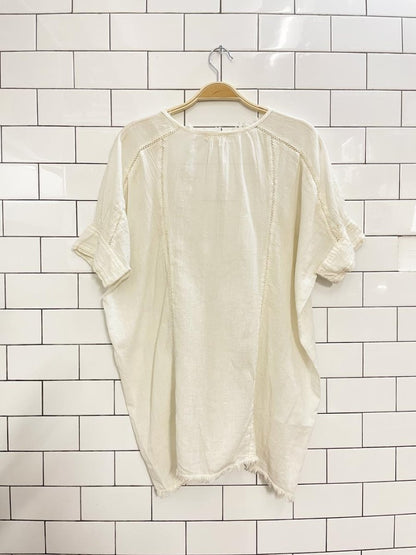 azure skies oversized eyelet trim light cotton shirt - good market thrift store