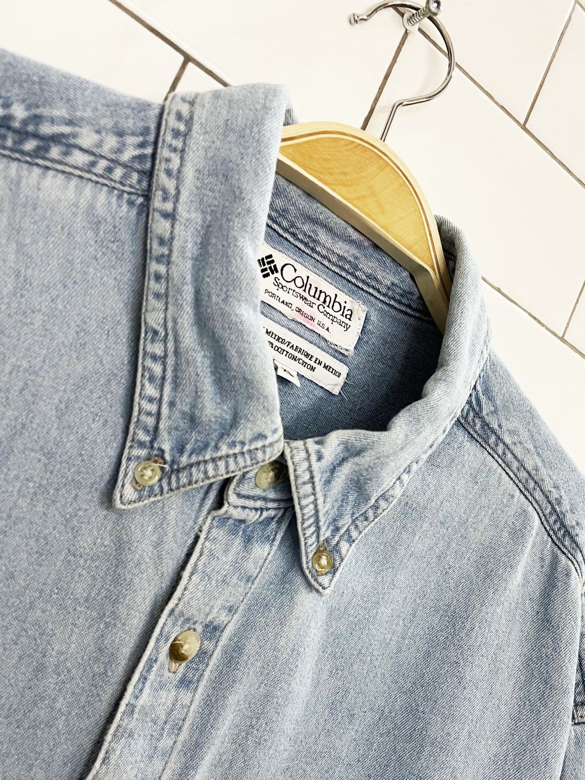 vintage 90s columbia soft oversized full button denim shirt