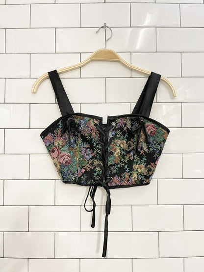 tapestry corset top with satin trim - good market thrift store