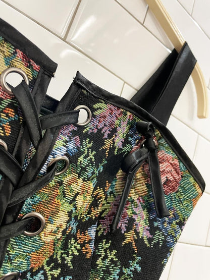 tapestry corset top with satin trim - good market thrift store