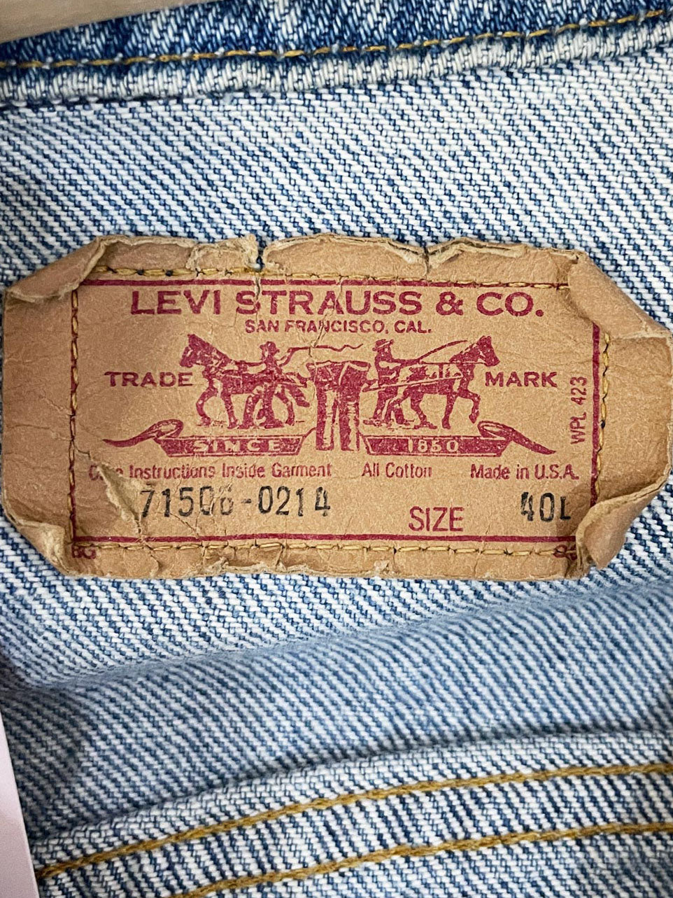vintage 80s levi's denim metallica skull bones patch jacket | made in usa