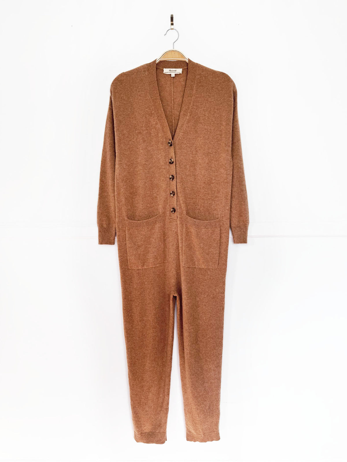 madewell 100% cashmere knit 1/2 button jumpsuit | sustainable fibre alliance