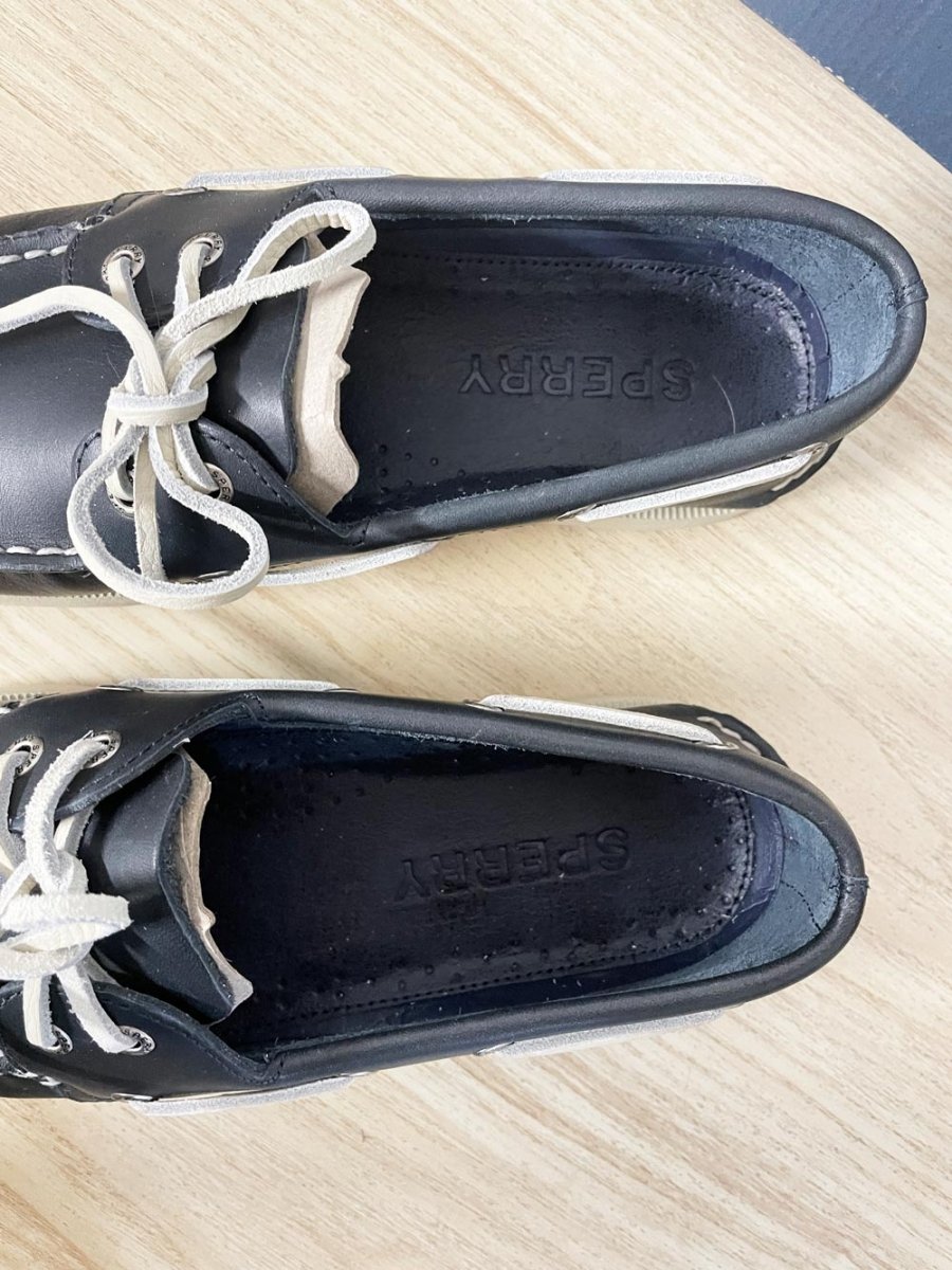 nwt sperry leather 2 - eye contrast stitch boat shoe - good market thrift store