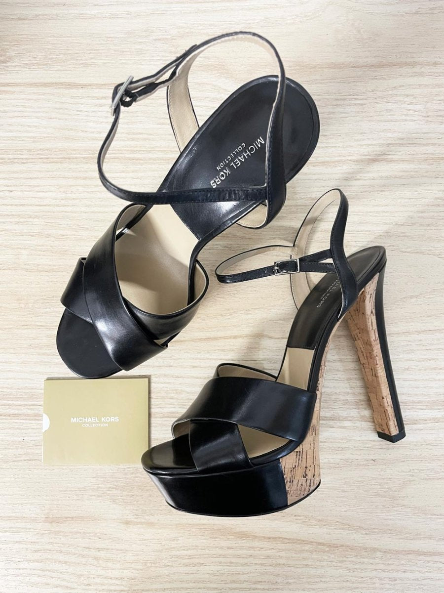 nwt michael kors leather addy leather platform heeled sandals - good market thrift store