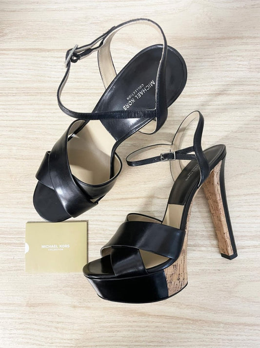 nwt michael kors leather addy leather platform heeled sandals - good market thrift store