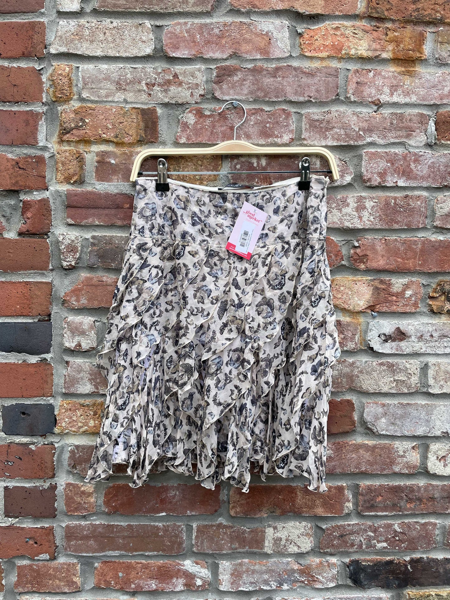 marc cain silk butterfly ruffles mini skirt