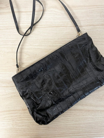 vintage 80s eelskin + snakeskin leather crossbody clutch | suede lining - good market thrift store
