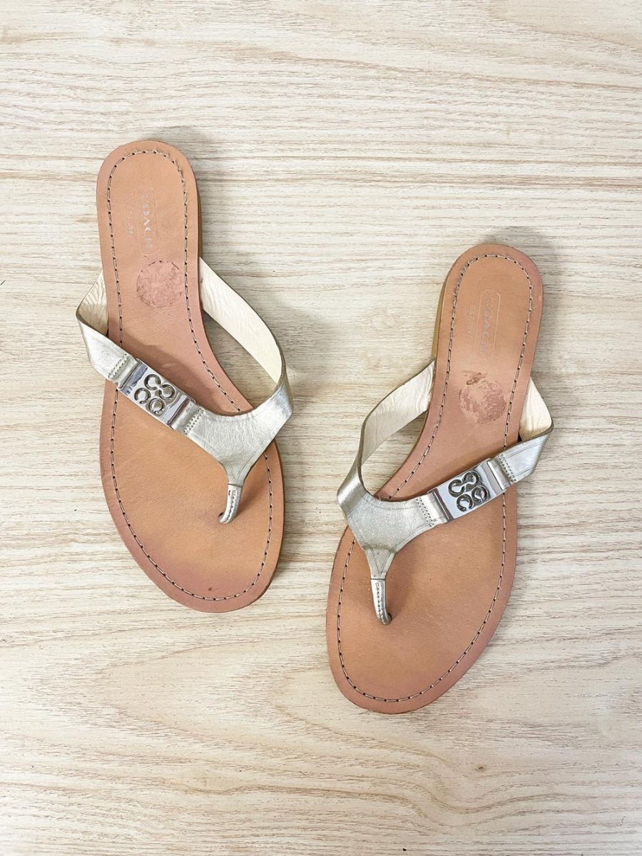 coach radiant metallic leather thong sandal - good market thrift store