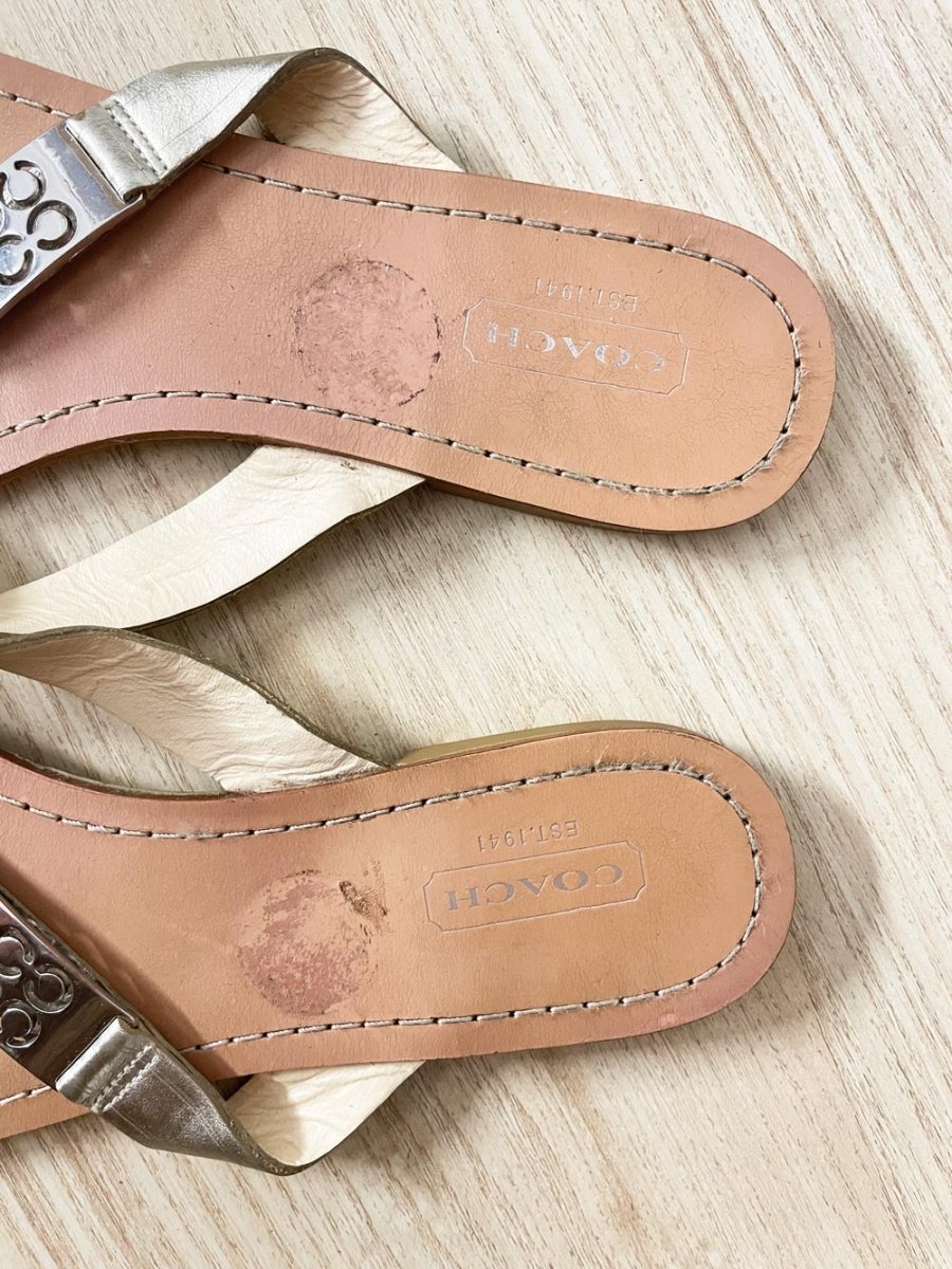 coach radiant metallic leather thong sandal - good market thrift store