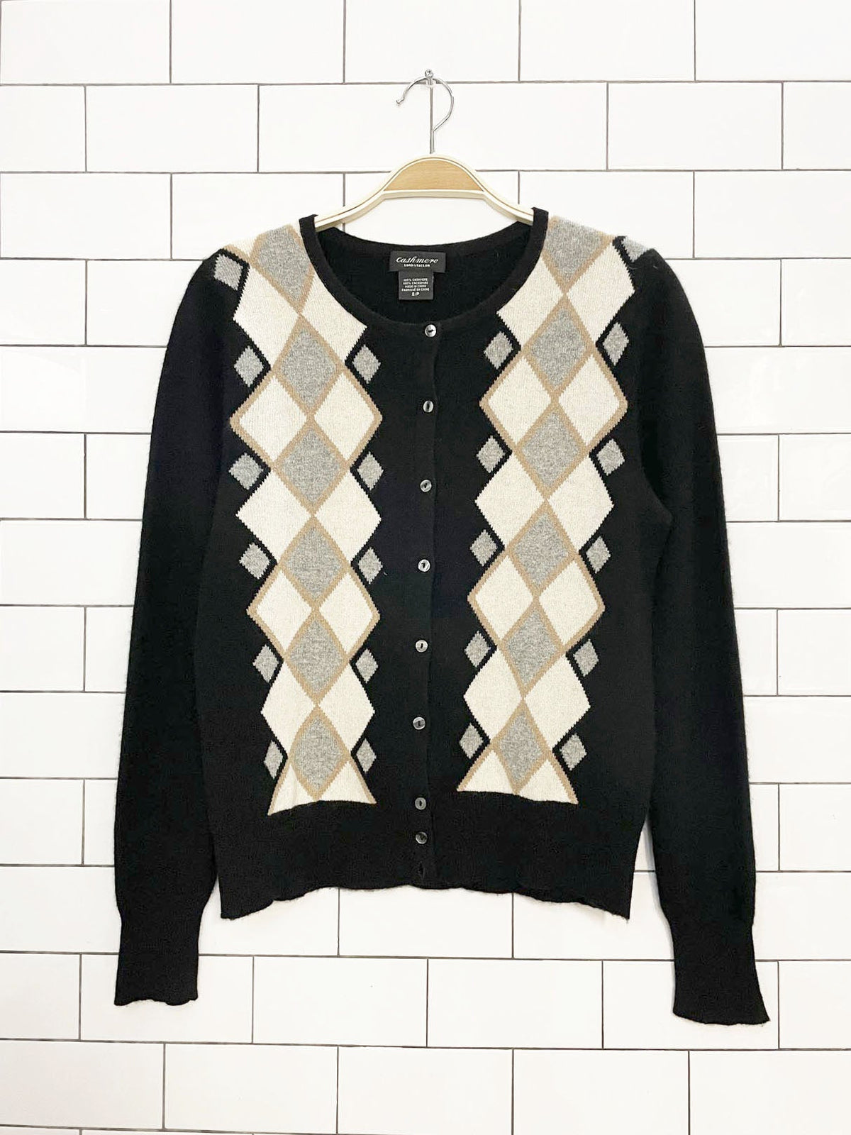 lord & taylor 100% cashmere argyle knit cardigan sweater