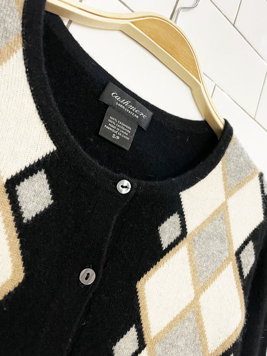 lord & taylor 100% cashmere argyle knit cardigan sweater