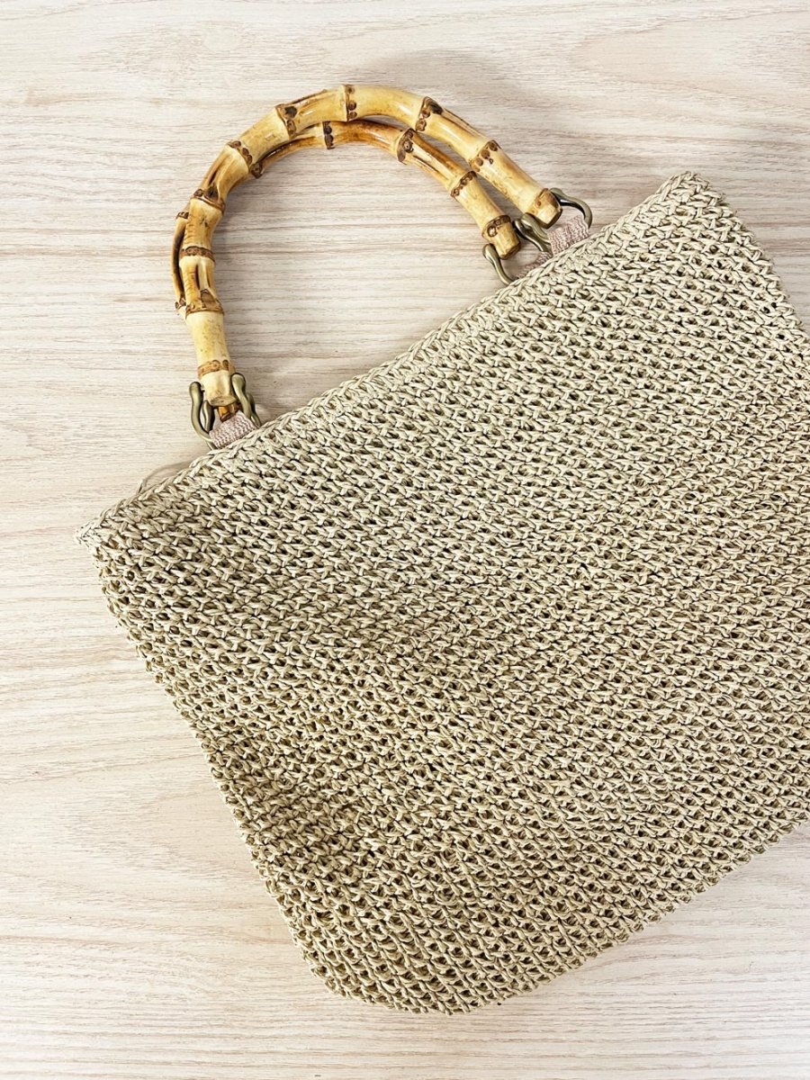 vintage 70s straw bamboo handle handbag - good market thrift store