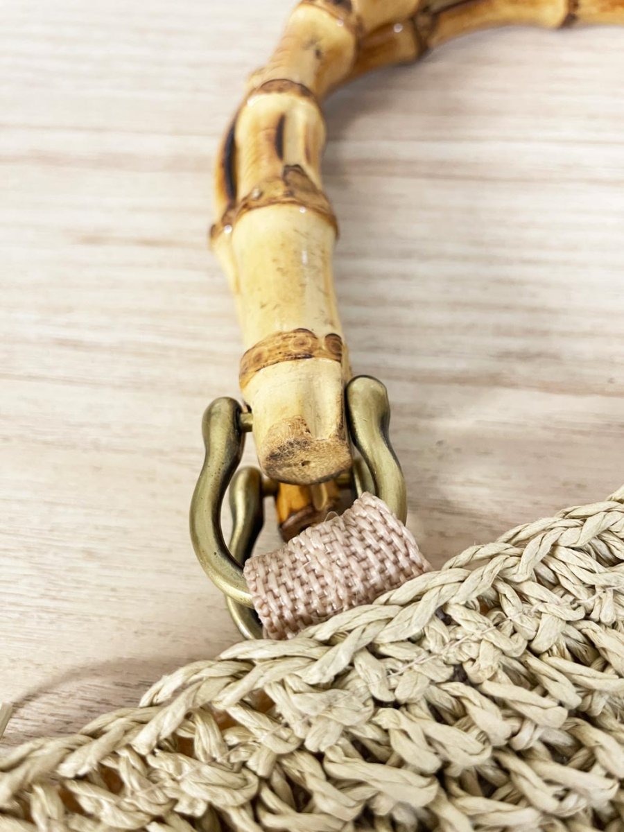 vintage 70s straw bamboo handle handbag - good market thrift store