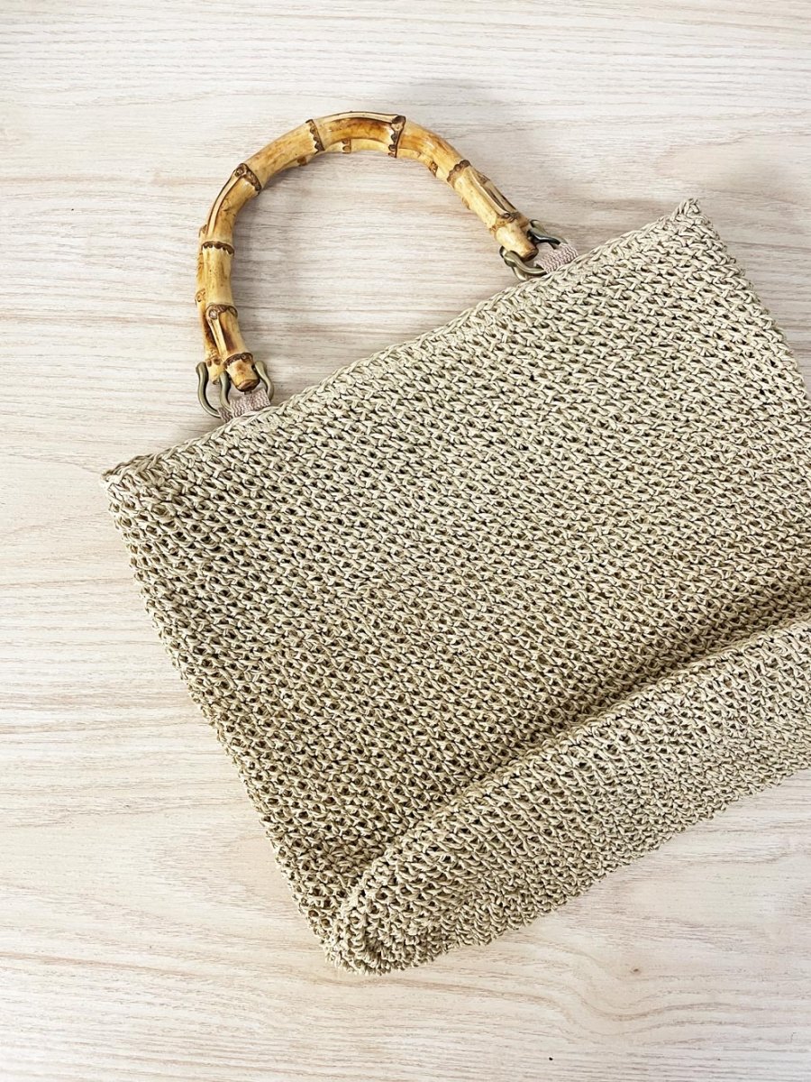 vintage 70s straw bamboo handle handbag - good market thrift store