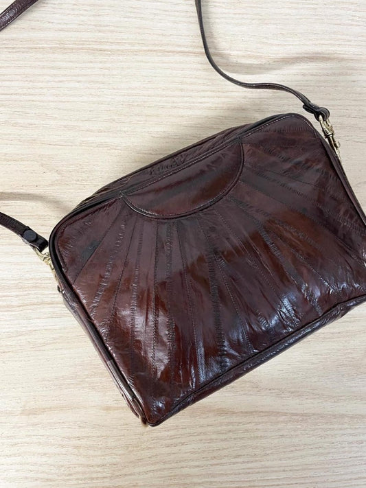 vintage 80s eelskin leather crossbody bag - good market thrift store