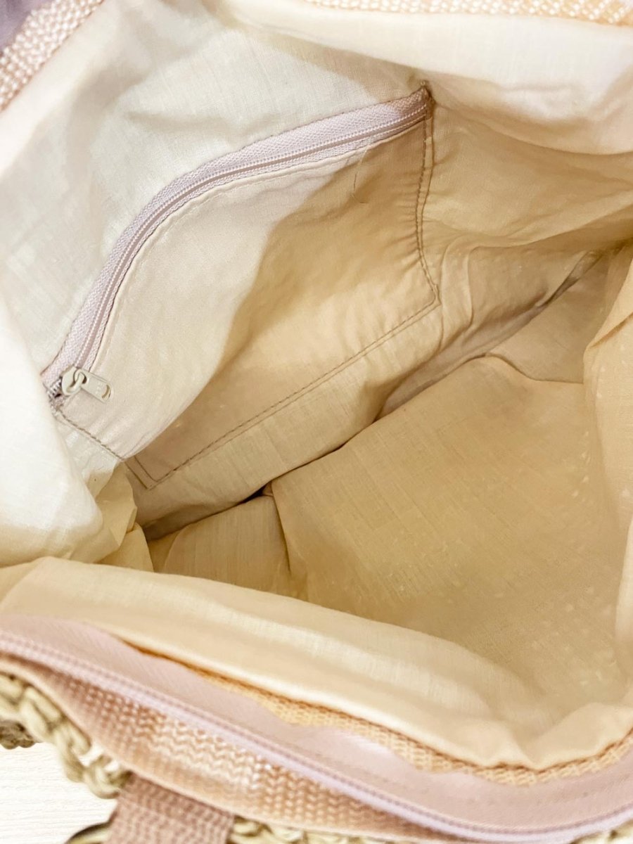 vintage 70s straw bamboo handle handbag - good market thrift store