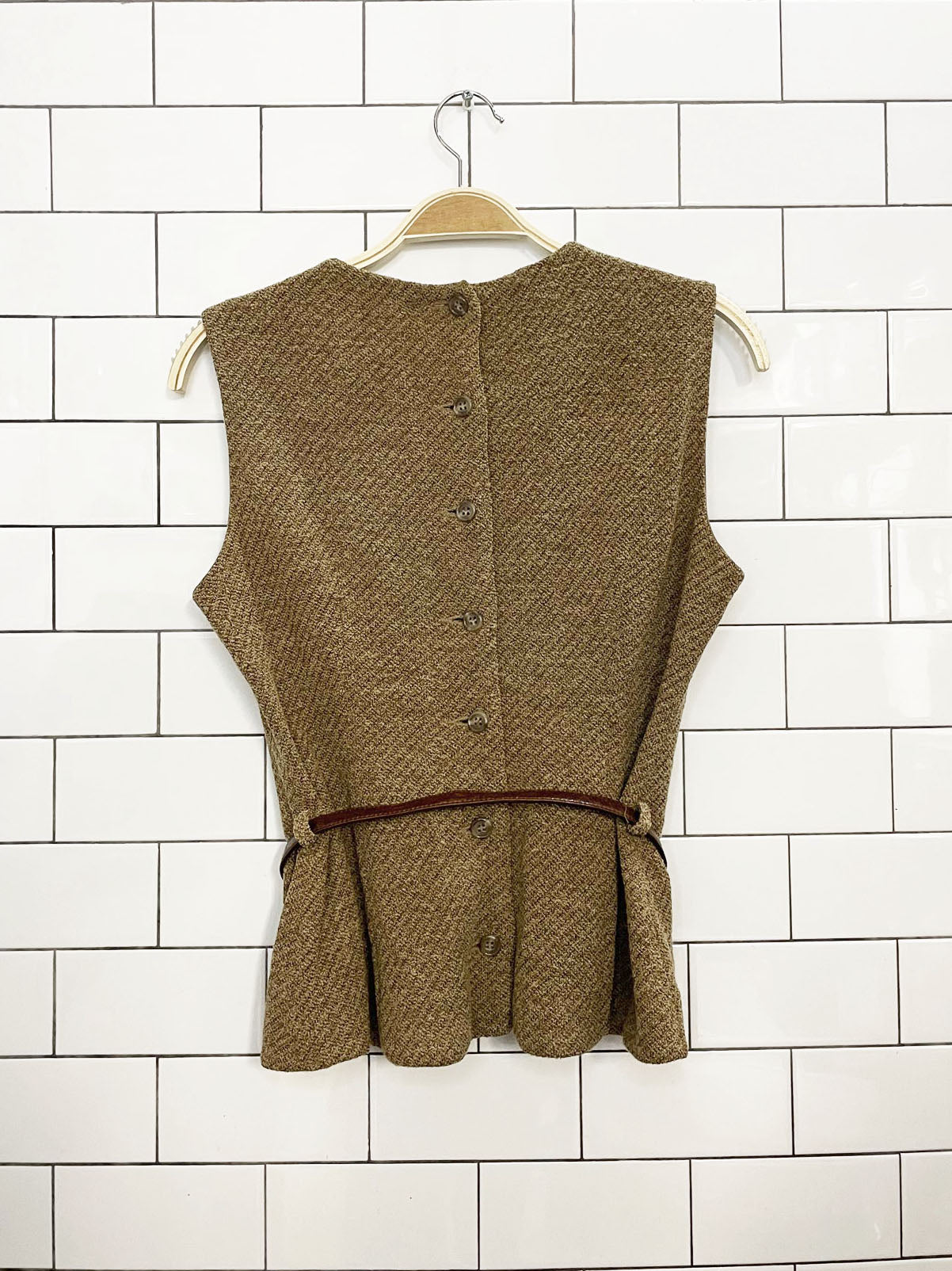 vintage 90s anne klein II wool-blend belted back button shirt | union made in usa