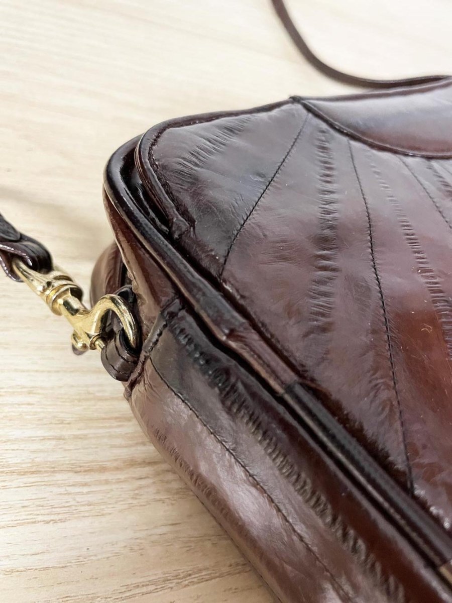 vintage 80s eelskin leather crossbody bag - good market thrift store