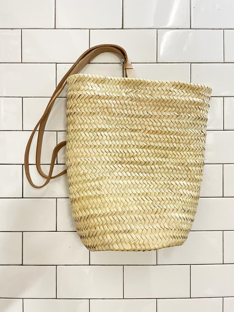 socco designs morocco market basket backpack w leather straps - good market thrift store