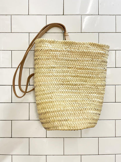 socco designs morocco market basket backpack w leather straps - good market thrift store