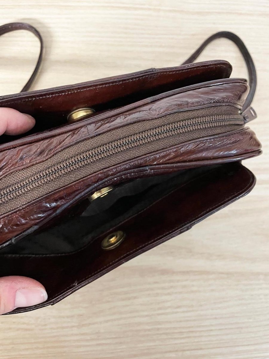 vintage 80s eelskin leather crossbody bag - good market thrift store