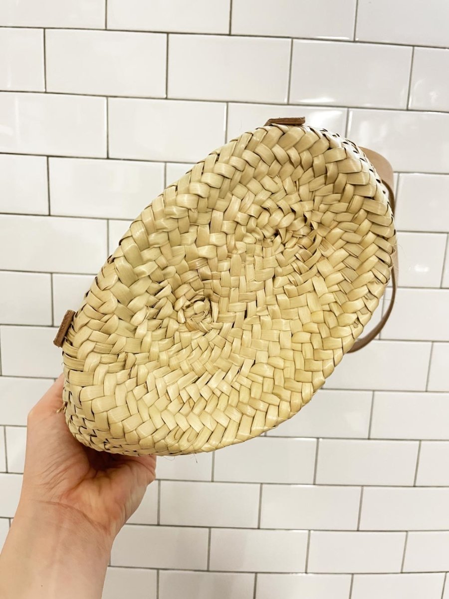 socco designs morocco market basket backpack w leather straps - good market thrift store