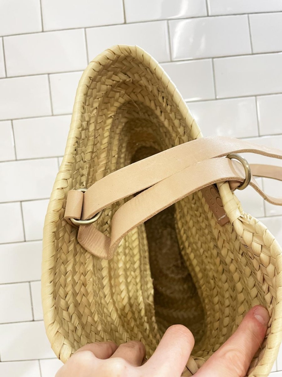 socco designs morocco market basket backpack w leather straps - good market thrift store