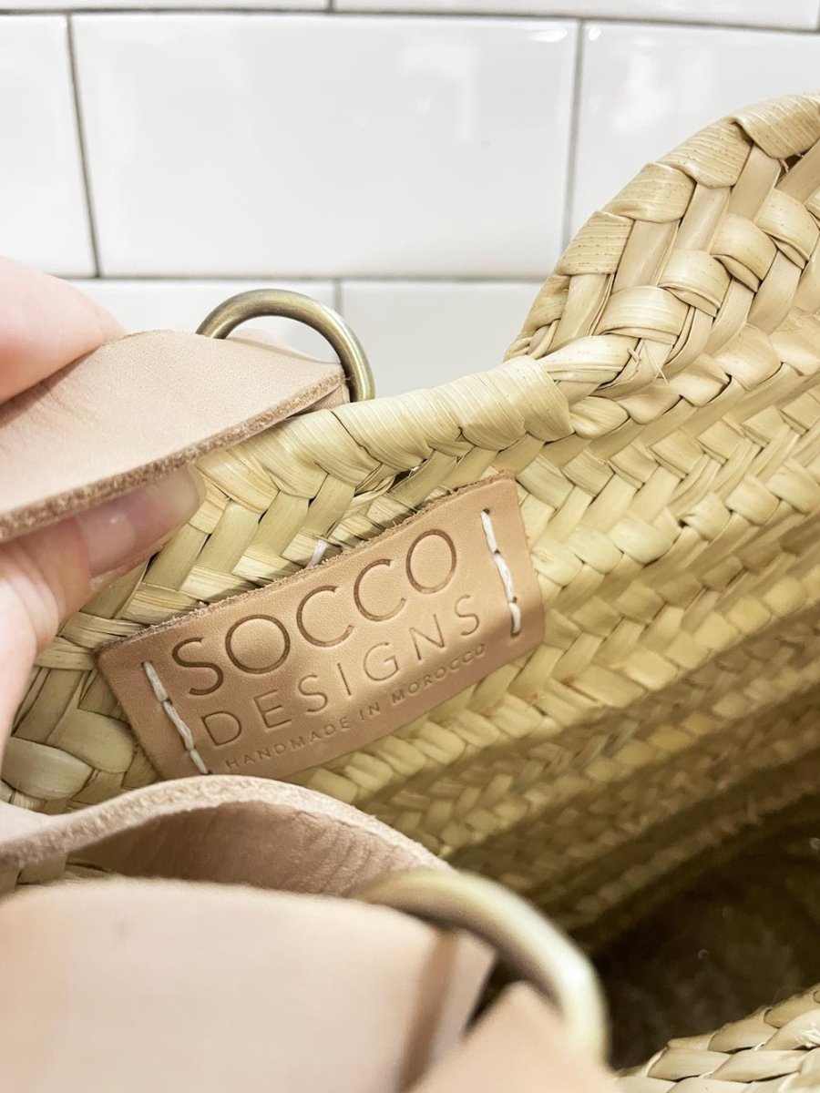 socco designs morocco market basket backpack w leather straps - good market thrift store