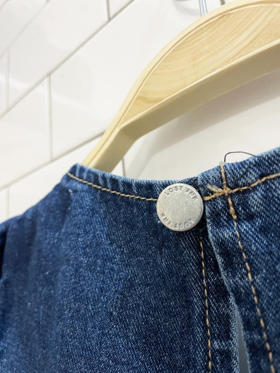 lost ink london smocked ruffle sleeve denim maxi dress - good market thrift store