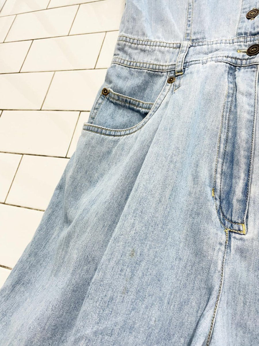 vintage 90s lizwear pleated denim shirt romper | liz claiborne - good market thrift store
