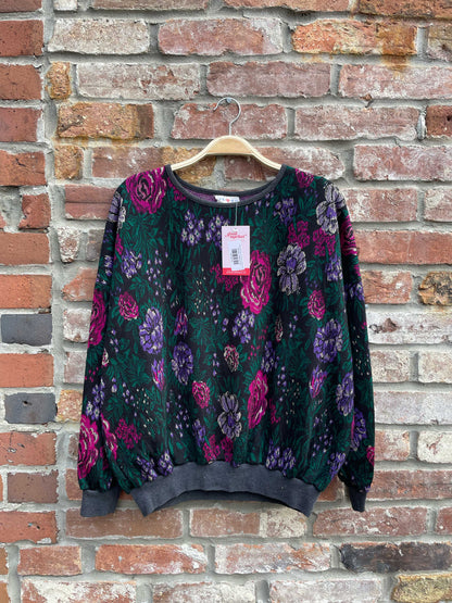 vintage 80s luv em rose metallic knit boxy crew