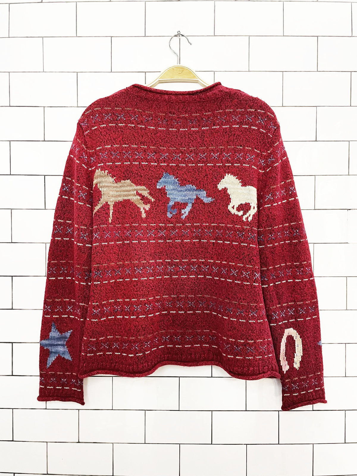 vintage 00s christopher & banks ramie-blend horses boxy knit sweater
