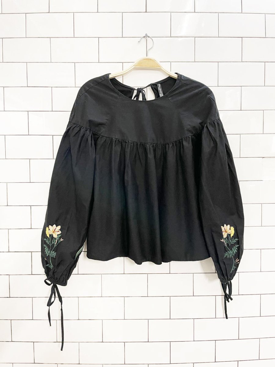 zara boho embroidered balloon sleeve prairie blouse - good market thrift store