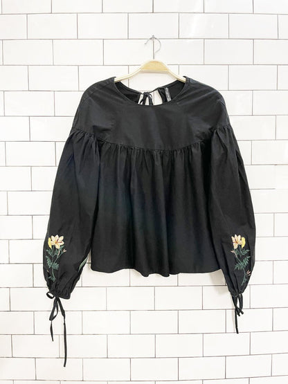 zara boho embroidered balloon sleeve prairie blouse - good market thrift store