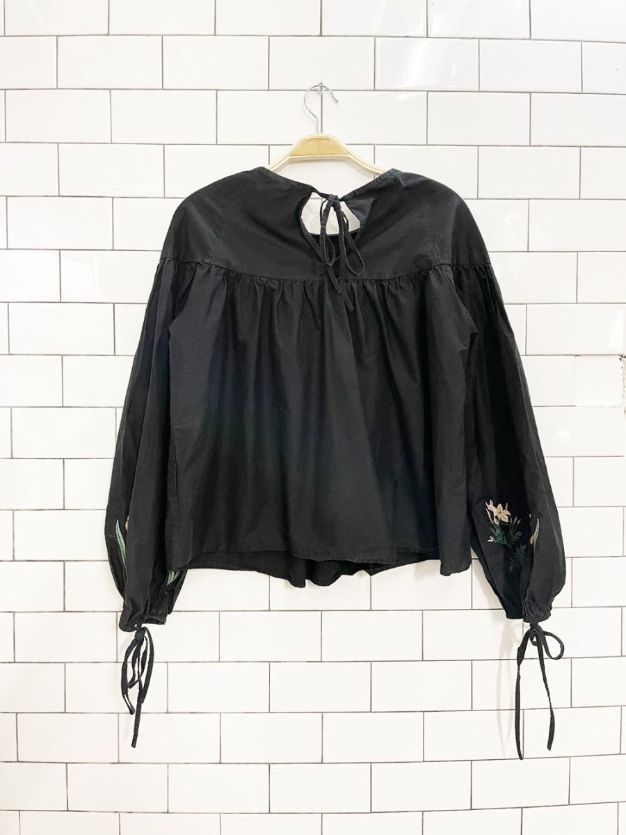 zara boho embroidered balloon sleeve prairie blouse - good market thrift store