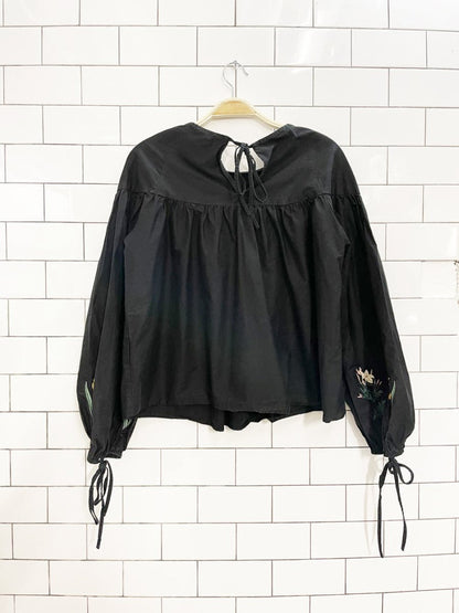 zara boho embroidered balloon sleeve prairie blouse - good market thrift store