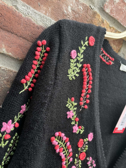 vintage 00s c&b hand-embroidered flower cardi