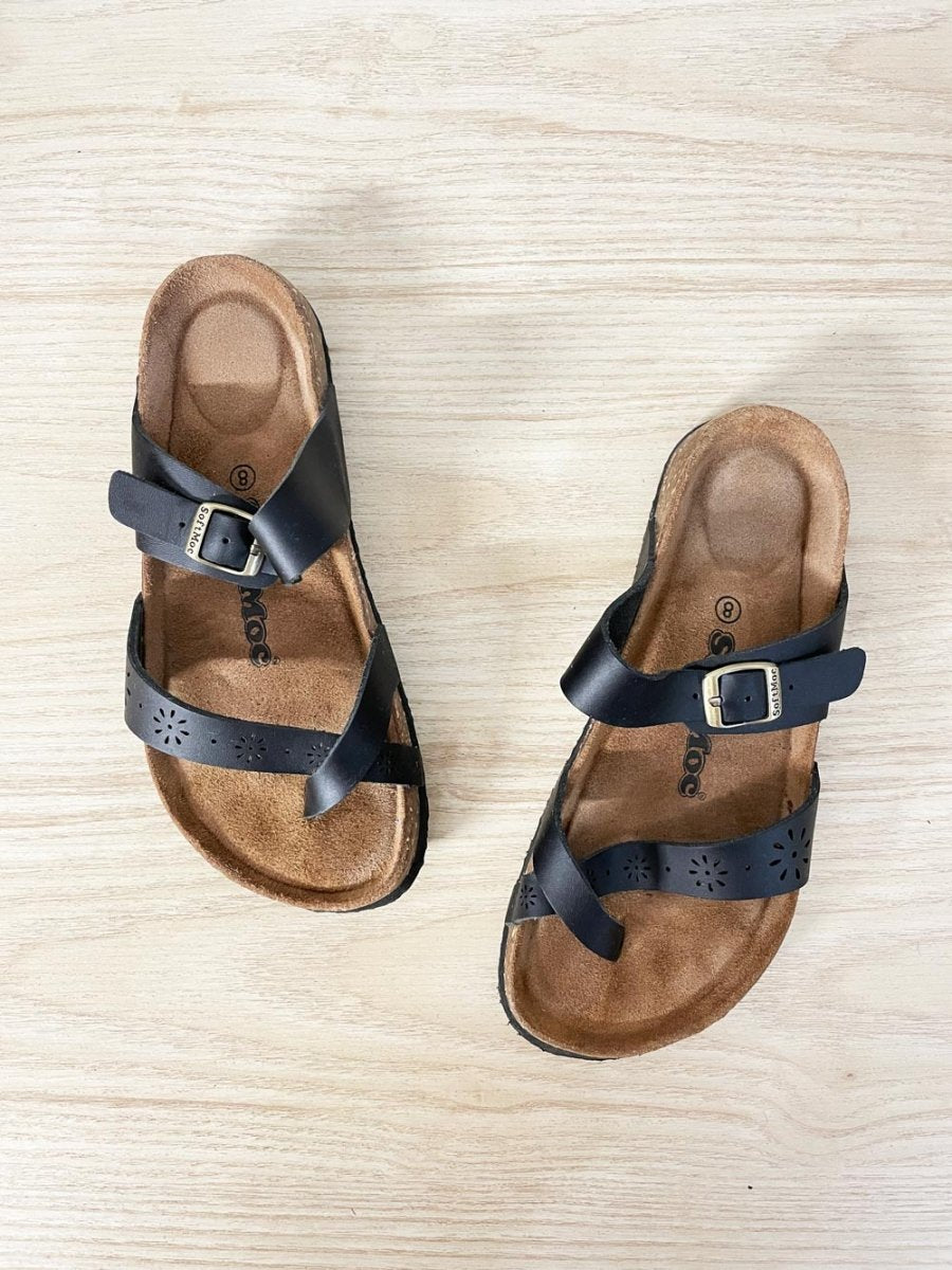 soft moc mayari laser cut flower leather sandal - good market thrift store