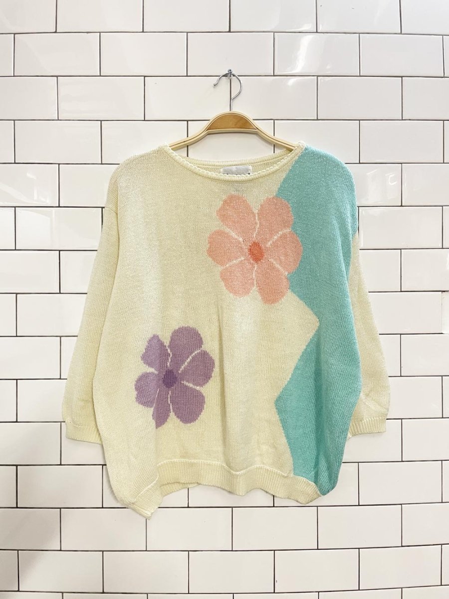 vintage lady devon pastel flower power knit crew - good market thrift store
