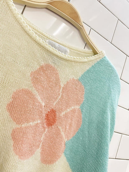 vintage lady devon pastel flower power knit crew - good market thrift store